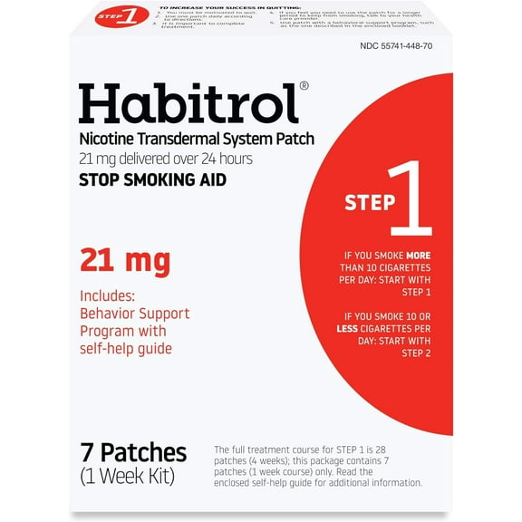 Habitrol Nicotine Transdermal System Patch | Stop Smoking Aid | Step 1 (21 mg) | 7 Patches (1 Week Kit)