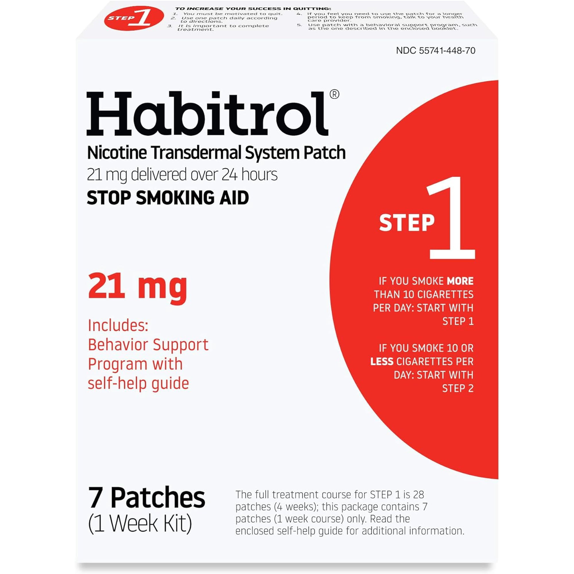 Habitrol Nicotine Transdermal System Patch | Stop Smoking Aid | Step 1 (21 mg) | 7 Patches (1 Week Kit)