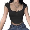 thumbnail image 1 of Txlixc Mujeres Verano Sexy Crop Tops Manga Corta Cuello Cuadrado Botón Camiseta Txlixc Sexy, 1 of 3