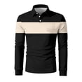 thumbnail image 7 of Men's Long Sleeve Collared Polo Shirt, Button Down Striped Plaid Color Block Casual Top with Pocket, Beige XL, 7 of 7