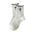 thumbnail image 2 of Ynynloco Womens Crew Socks Ruffle Casual Frilly Breathable Knit Trim Dress Funny Polka Dot Ankle Socks, 2 of 2