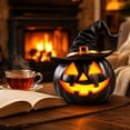 thumbnail image 5 of Mskk Black Wizard Hat Lighted Jack O'Lantern Halloween Decoration, 4.72in Resin Halloween Pumpkin Ornament, Spooky Tabletop LED Decor For Indoor Halloween Party, 5 of 6