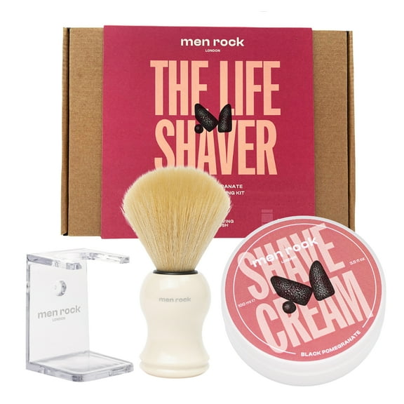 Men Rock Essential Shaving Kit, Shaving Cream, Black Pomegranate, 3 Pc