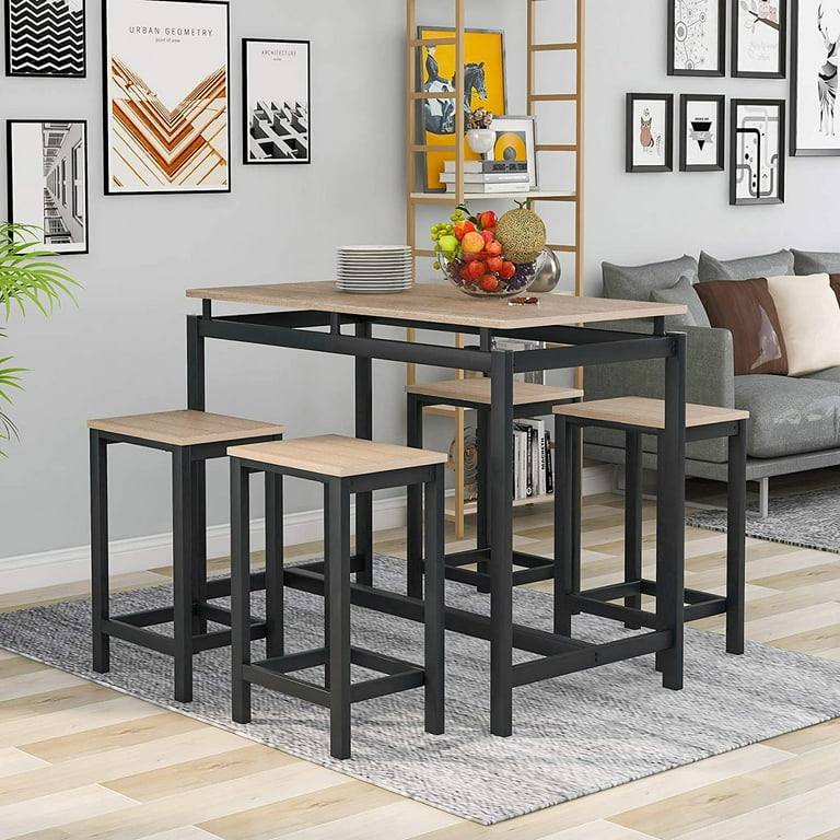 5 Piece Bar Table Set, Kitchen Counter Height Table with 4