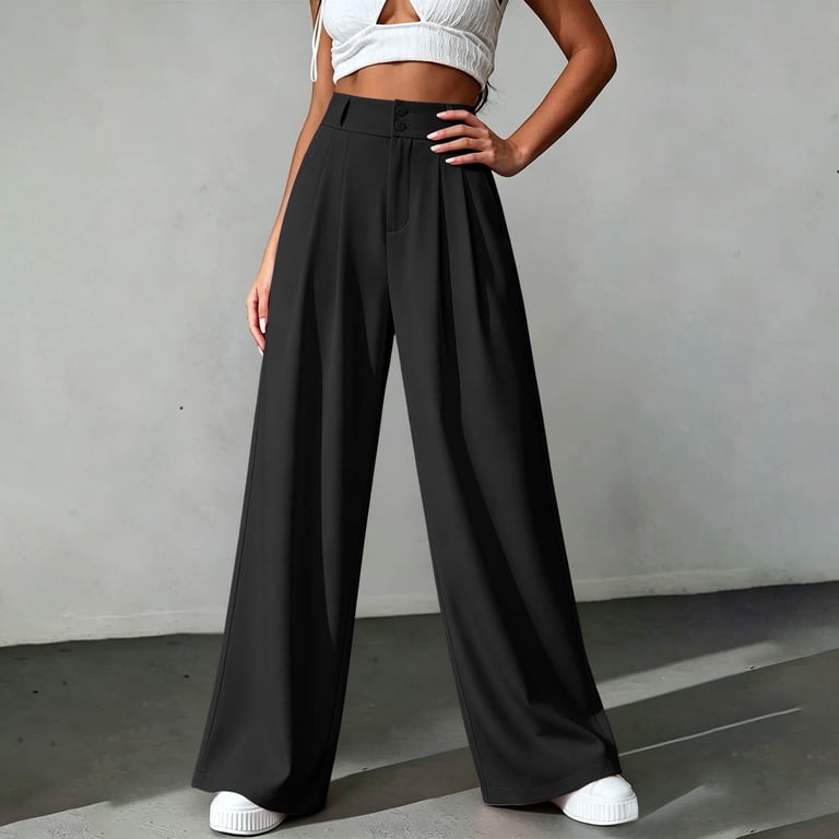 comfy dress pants for women Womens Work Casual Elastic High Waisted Lounge Wide Leg Pants Loose Business Office Trousers Pocket at Amazon Women's Clothing store breathable fabric ZIFang Comfy Work Pants Women