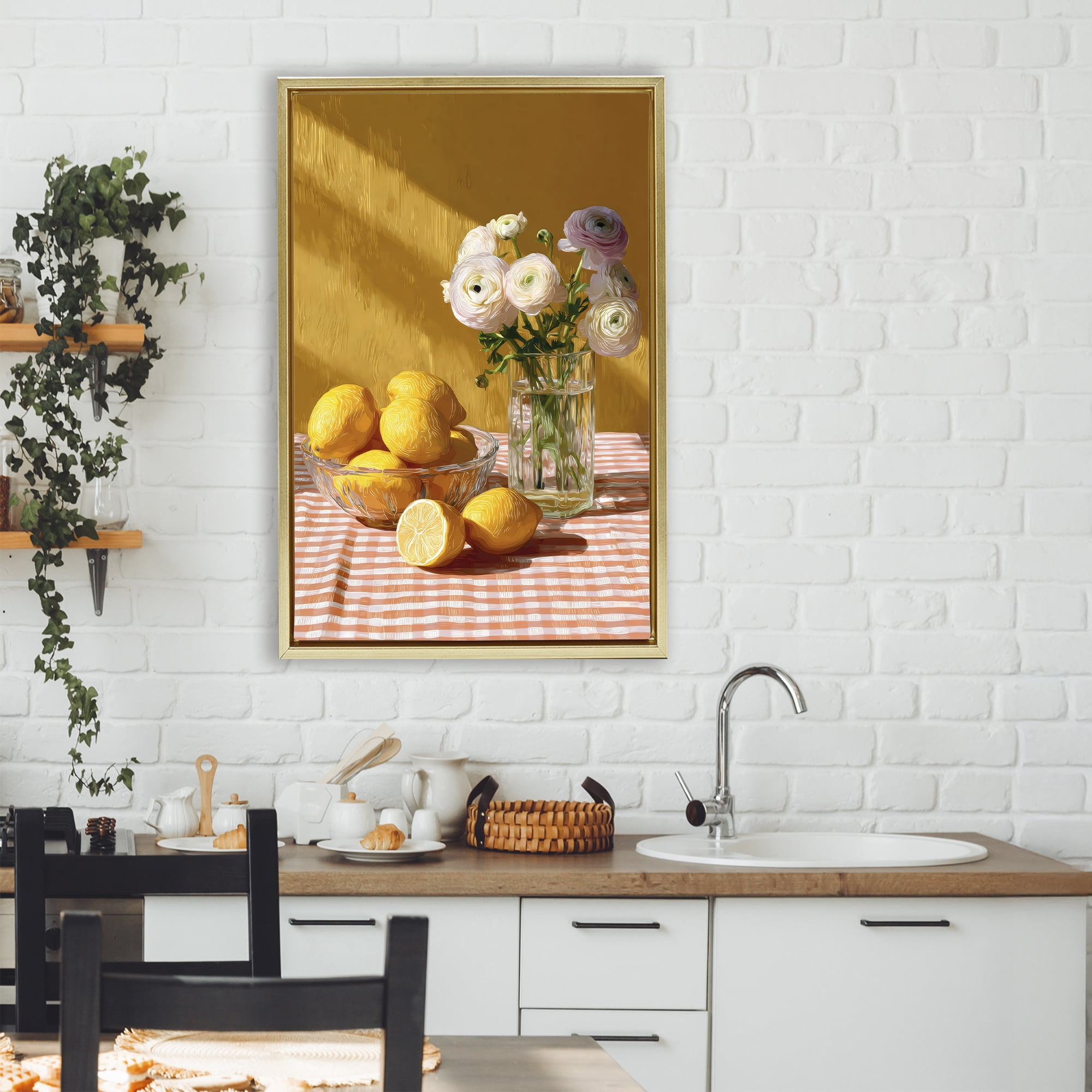 Stupell Industries Lemony Breakfast Arrangement Gold Framed Floater Canvas Wall Art, design by Petal Prints Design