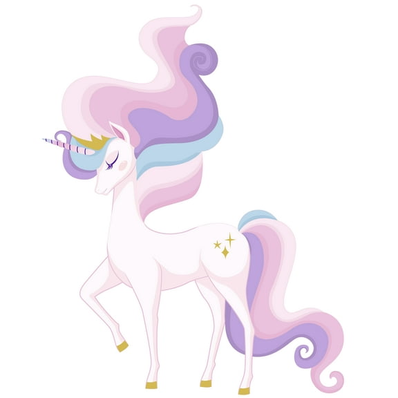 Vinyl Home Living Room Art 20" x 25" Rainbow Haired Female Unicorn DÃ©cor Golden Horse Hooves And Symbols Design Adhesive Wall Decal Sticker - Removable Kids Girls Bedroom Nursery Wall Decoration