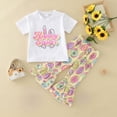 thumbnail image 2 of Kaprioy My First Easter Baby Girl Outfit Girls Clothes Easter Outfit Short Sleeve Cute Bunny Letter Print T-Shirt Tops + Bell Bottoms Flare Pants, 2 of 7