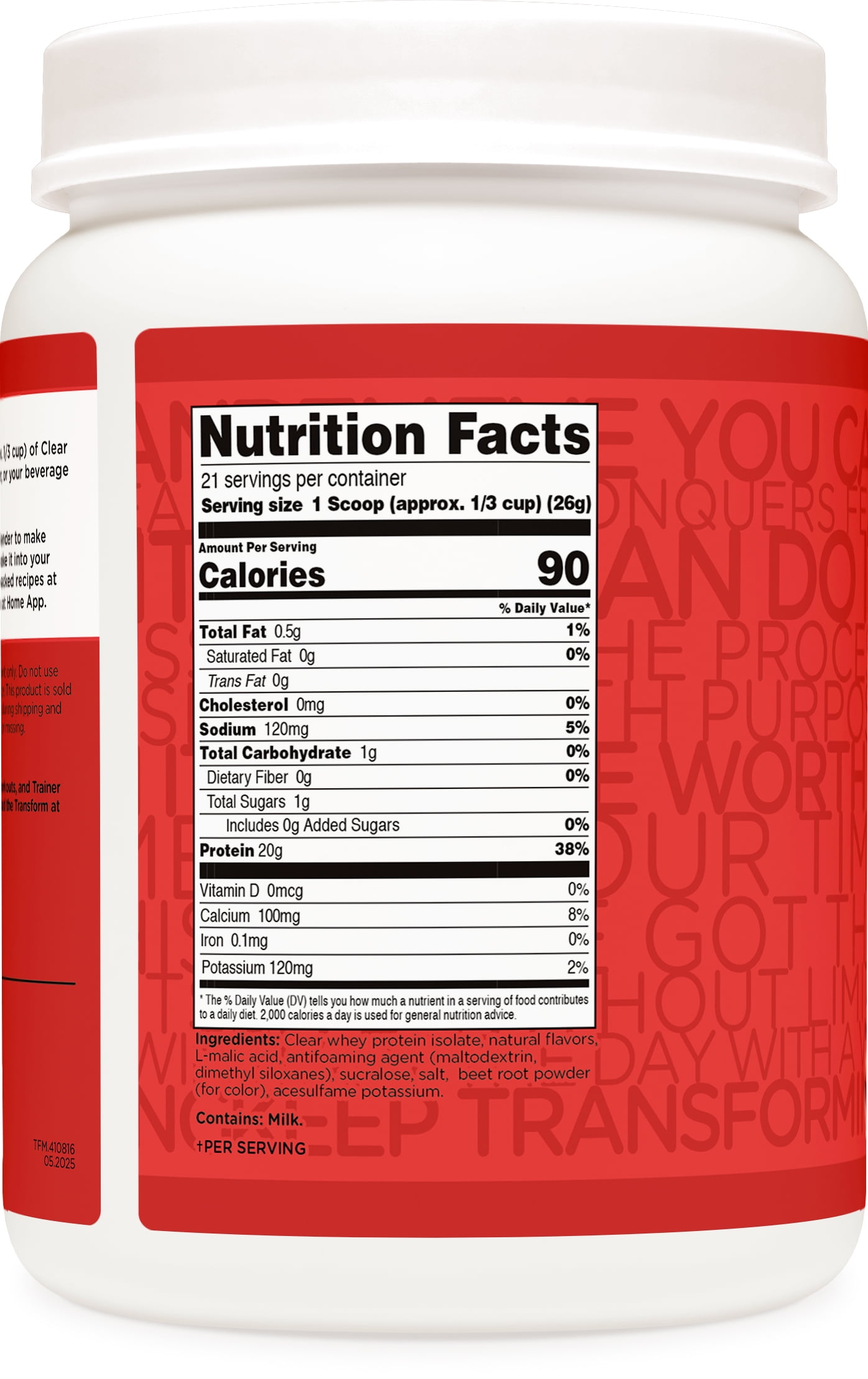 TransformHQ Clear Protein Powder (Fruit Punch) 21 Servings - Whey Protein Isolate, 20g of Protein, 90 Calories, 0g Added Sugars