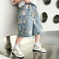 thumbnail image 4 of CAIXIA Boys Jeans Shorts Wide Leg Baggy Jeans Shorts Straight Wide Leg Boys Denim Shorts Knee Length Ripped High Waist Jorts Y2k Trendy Boyfriend School Bermuda Shorts Streetwear Youth Kids, 4 of 6