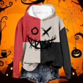 thumbnail image 2 of Halloween Womens Hoodies Patchwork Pumpkin Graphic No Pocket Sweatshirt Long Sleeve Pullover Tops Fall Winter Warm Red XL, 2 of 3
