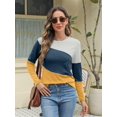 thumbnail image 5 of FUNING  Women's Color Block Tops Casual Long Sleeve Tunic Round Neck Pullover Shirts, 5 of 6