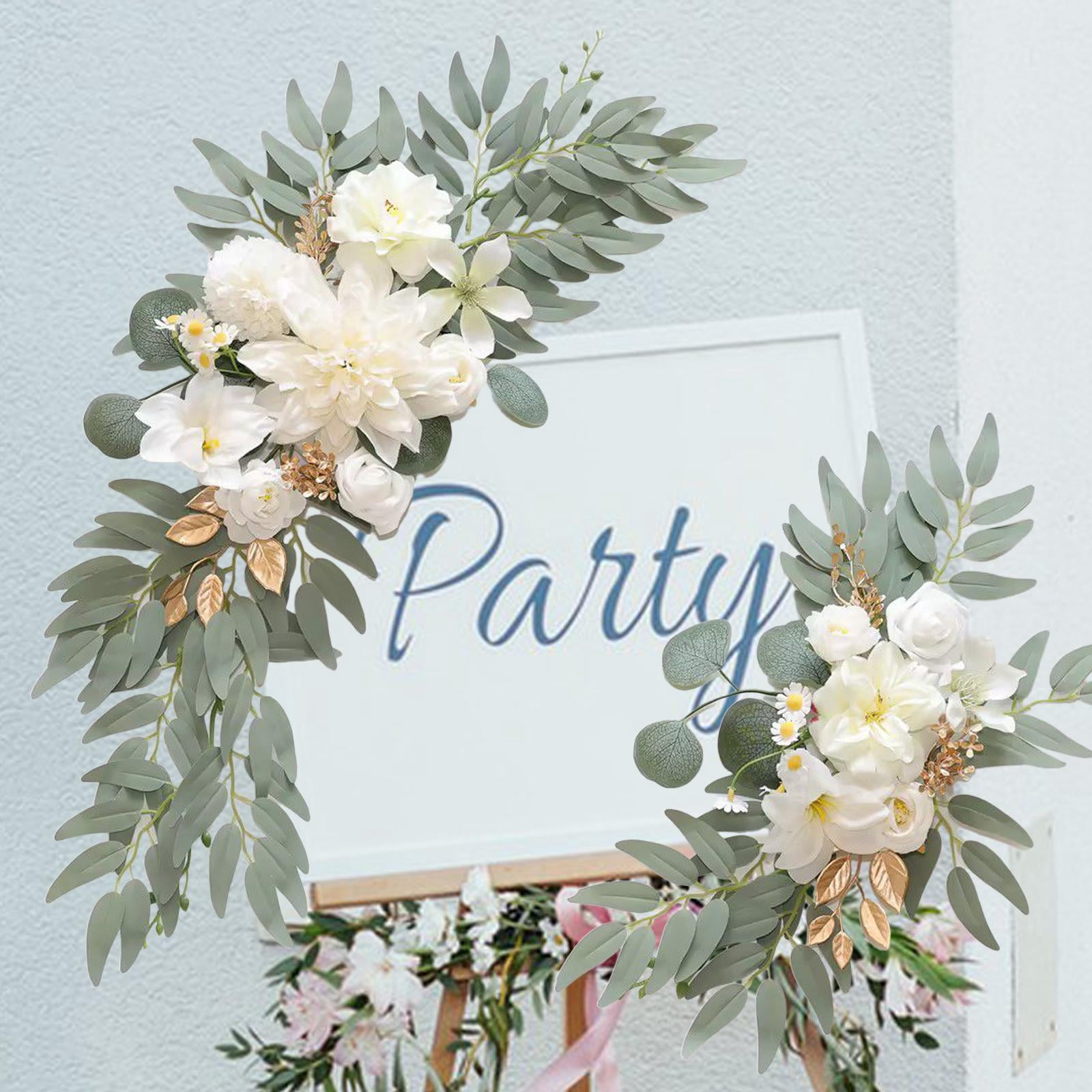 GUOOL 2 Pieces Wedding Arch Flowers Welcome Sign Decoration Corner Flowers Artificial Flowers for Ceremony Birthday Window Ornament White