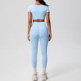 thumbnail image 4 of Telankuip 2 Piece Yoga Sets for Women Solid Color Stretchy Breathable Yoga Running Gym Fitness Short Sleeve Crop Top with High Waist Leggings Two Piece Workout Outfits Sky Blue L, 4 of 5