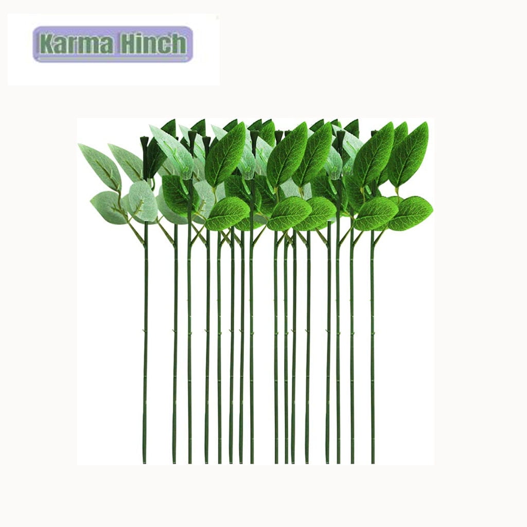 30PCS Floral Wire Stem with Leaves Artificial Plastic Rose Floral Wire DIY Craft Making Floral