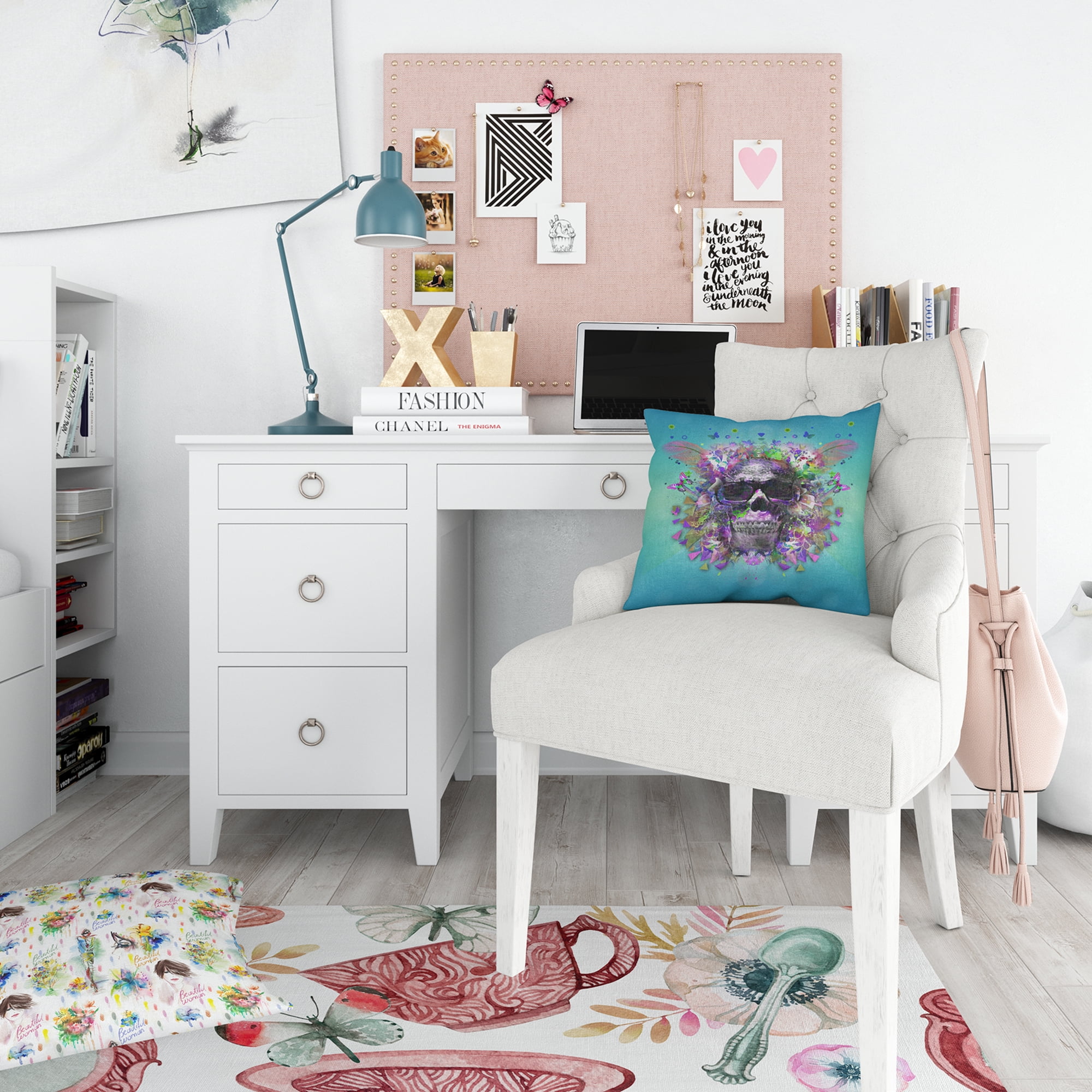 Designart 'Skull with Glasses and Butterflies' Modern Teen Duvet Cover Set