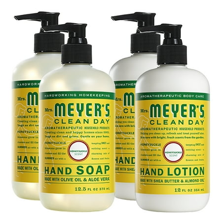 Mrs. Meyers 2 Packs Liquid Hand Soap & 2 Packs Hand Lotion Honey Suckle 12 Oz