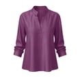 thumbnail image 4 of ZGRBOU Summer Cotton Linen Shirts for Women Trendy V Neck Long Sleeve Tops Business Casual Loose Comfy Blouses, 4 of 4