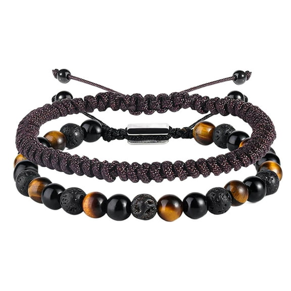 SmartBy 2 Pcs Men Handwoven Bracelet Beaded Smooth Adjustable Lightweight Matte Agate Stone Healing Spiritual Bracelet Birthday Gifts Men Jewelry