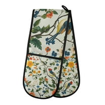Yayeee Double Oven Mitt Kitchen Heat Resistant Baking 35" x7" Quilted Glove, Green Floral Pattern
