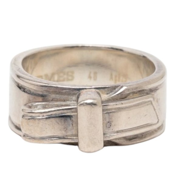 Pre-Owned Hermes Artemis Ribbon Ring, Size 46, SV925 Silver, Women's.