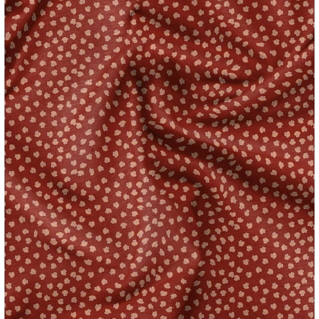 Soimoi Red Crepe Silk Fabric Shells Ocean Print Fabric by the Yard 42 Inch Wide
