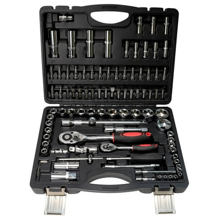 Mechanics Tool Set Metic, 95PCS Socket Wrench Set with 1/2" & 1/4" Ratchet Wrenches, Extension Bars & Universal Joint, Automotive Tool Kit with Storage for Car, Motorcycle, DIY & Home Repair