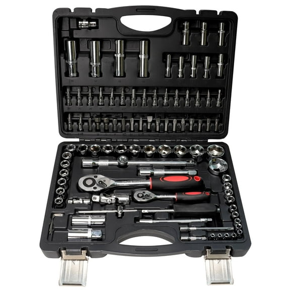Mechanics Tool Set Metic, 95PCS Socket Wrench Set with 1/2" & 1/4" Ratchet Wrenches, Extension Bars & Universal Joint, Automotive Tool Kit with Storage for Car, Motorcycle, DIY & Home Repair