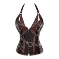 thumbnail image 2 of Medieval Gothic Retro Bustiers Corsets 14 Steel Bone Steampunk Burlesque Leather Halter Bustiers Corset With Thong Sexy Lingerie, 2 of 5