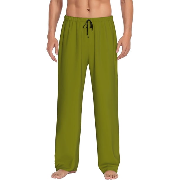 Fotbe Olive Pantalones de Pijama para Hombre, Pantalones de Dormir, Pantalones de Casa con Cintura Ajustable y Bolsillos-Small