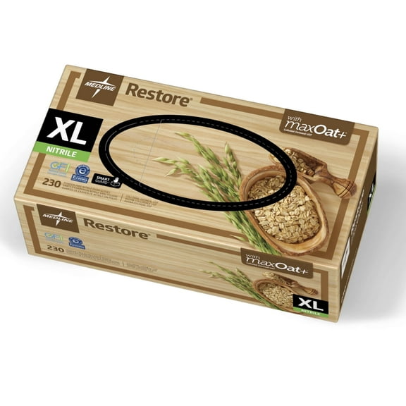 Medline Restore Nitrile Exam Gloves with Colloidal Oatmeal to Soothe Hands, X-Large, 230 Ct