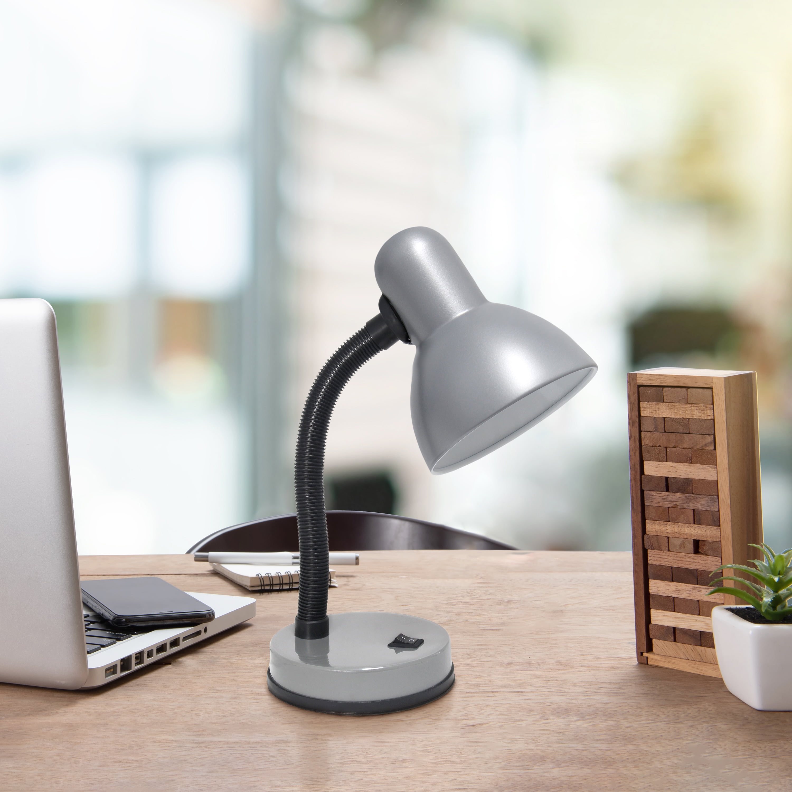 Creekwood Home 14.25" Traditional Desk Lamp with Flexible Gooseneck with LED Bulb, Silver