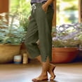 thumbnail image 2 of Hueook Womens Capri Pants Womens Golf Pants Women's SummerLinen Solid Color Loose Straight Leg Pants with Pockets Side Slit Buttons Cropped Pants Army Green M, 2 of 5