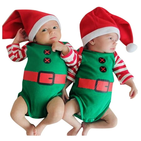 

Boys Bodysuits Baby Girls Christmas Xmas Hat Cap Romper Playsuit Outfits