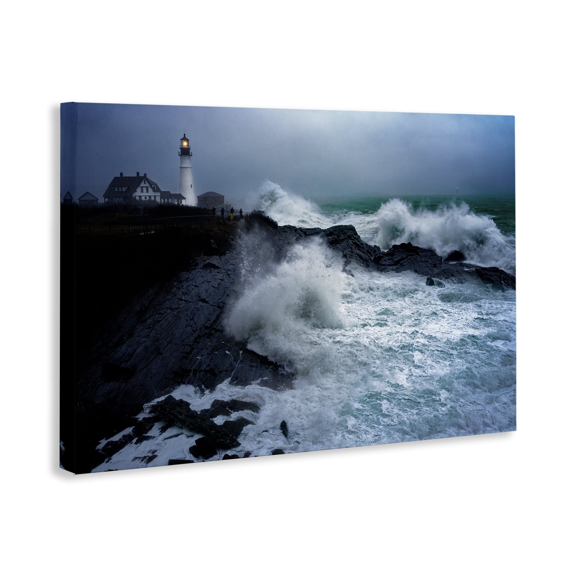 Stupell Industries Splashing Waters with Lighthouse Nautical & Beach Photography Wrapped Canvas Art Print Wall Art, 30 x 20