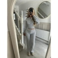 thumbnail image 4 of Women’s 2-Piece Lounge Set, Zip Up Cropped Sweatshirt + High-Waist Wide Leg Sweatpants, Soft Fleece Tracksuit, Casual Athleisure Outfit, Comfy Loungewear Matching Set for Home Travel Workout Daily We, 4 of 5