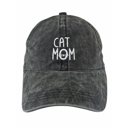 Cat Mom Black Cotton Baseball Cap Hat