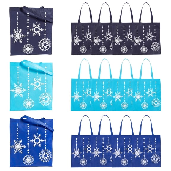 14 1/4" x 16 1/2" Large Nonwoven Blue Snowflake Tote Bags - 12 Pc.