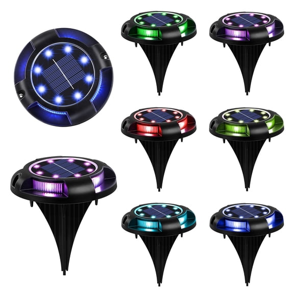 8 Pack RGB Solar Ground Lights, IP65 Waterproof Color Changing Solar Disk Lights, Outdoor LED Solar In-Ground Landscape Lights for Lawn, Walkway, Patio, Yard Garden Decoration