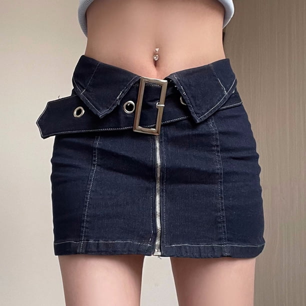 Minifalda De Mezclilla Mini falda vaquera con cremallera frontal, falda vaquera corta a la moda para chicas picantes (azul S) Cgtredaw Para estrenar
