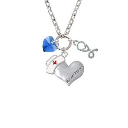 - Blue Crystal Heart Nurse's Prayer Heart and Stethoscope Zoe Necklace