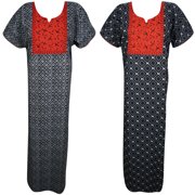 Mogul Lot Of 2 Womens Maxi Caftan Dress Nightwear Black Printed Summer Cotton Kaftan Nightgown L