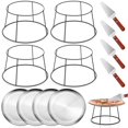 thumbnail image 1 of Juego de 12 soportes para pizza, 4 soportes de metal, 4 sartenes para pizza, 4 espátulas para bodas y fiestas plata redonda, 1 of 6