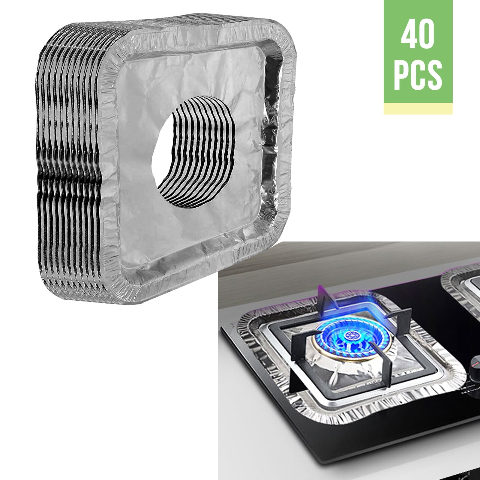 40pcs Aluminum Foil Square Stove Burner Covers, Gas Range Protectors