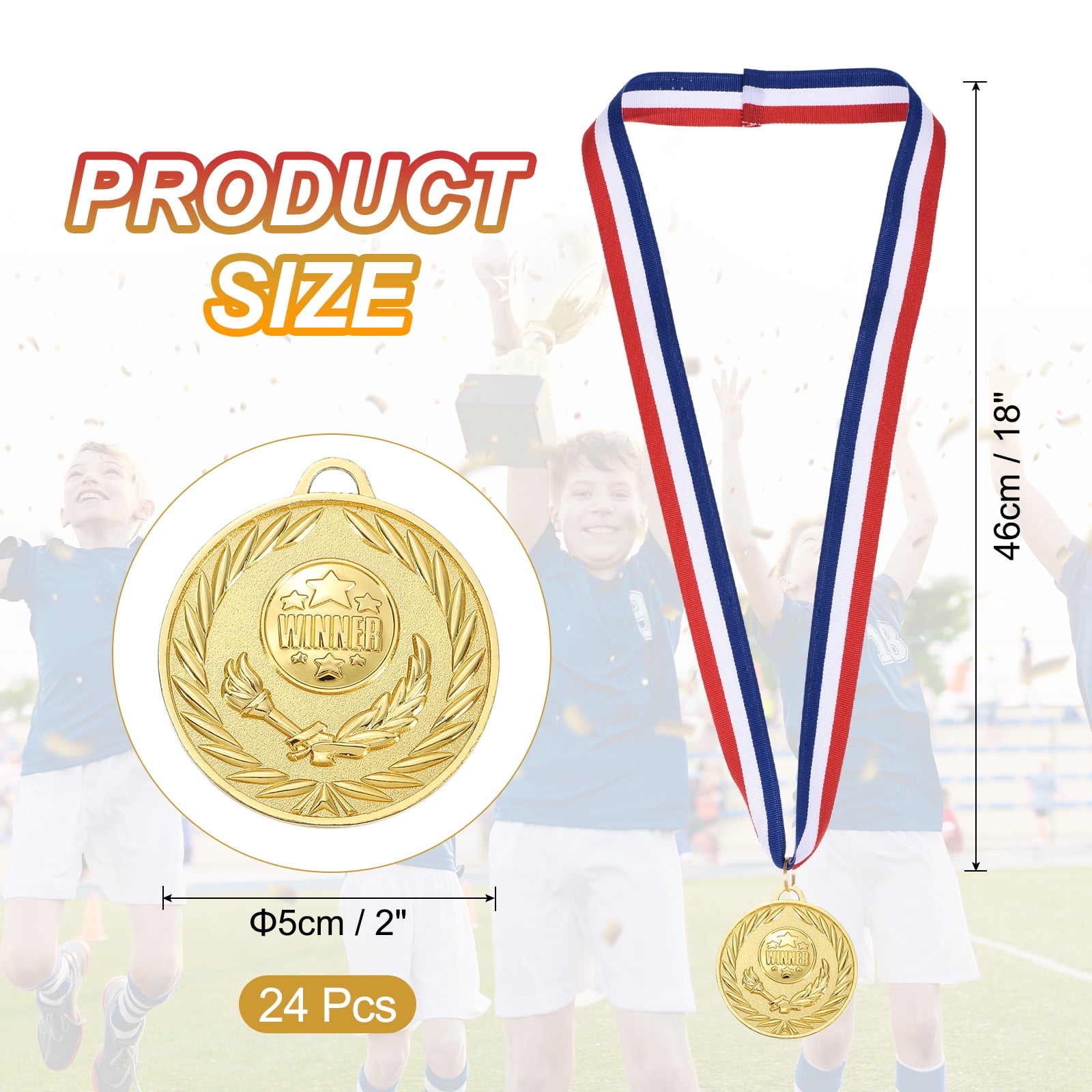 Uxcell 2 Inch Gold Award Medals Metal Winner Medals with Neck Ribbon for Sports Competitions Party Favors 24 Pieces