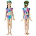 thumbnail image 4 of Hejin Mermaid Tail for Girls 3Pcs Kids Mermaid Swimwear Costume Bathing Suit Cute Ruffle Tankini 3-13T, 4 of 7