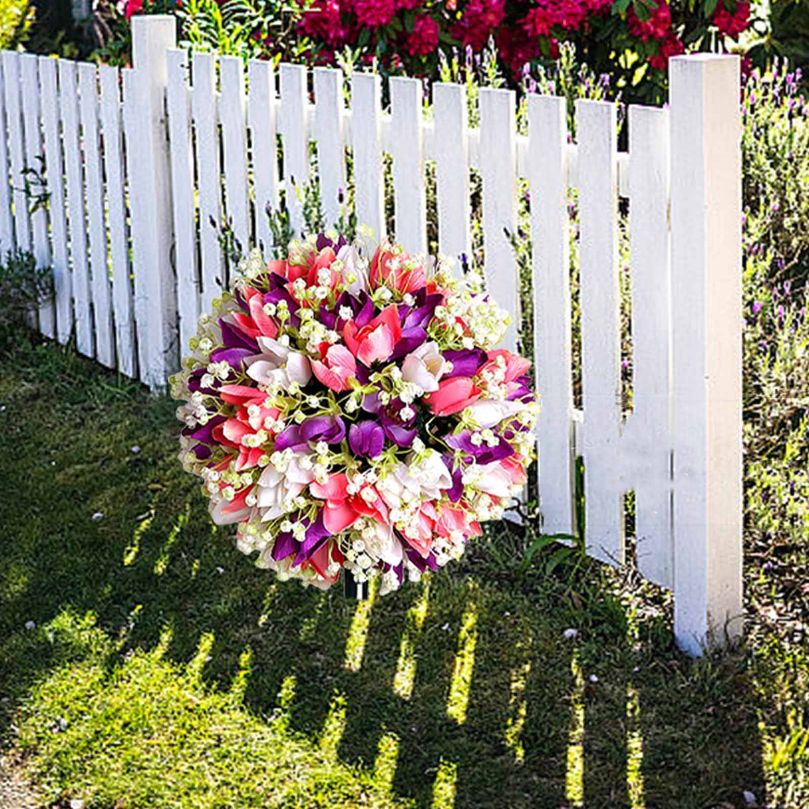 UV Resistant Artificial Cedar Topiary Ball Tree Rose 16 Inch Fake Plants with Ground Spike Shrub Potted Artificial Plant for Outdoor Indoor Front Porch Garden