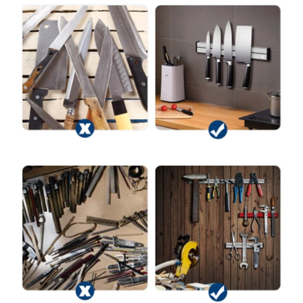 Soporte Magnético Para Herramientas, 2 Caras, Resistente, Cuchillos De Cocina, Organizador De Almacenamiento, Barra, Tira Plateada