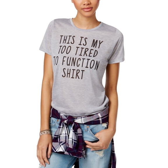 Mighty Fine Juniors' Too Tired Graphic T-Shirt (Heather Grey, S)