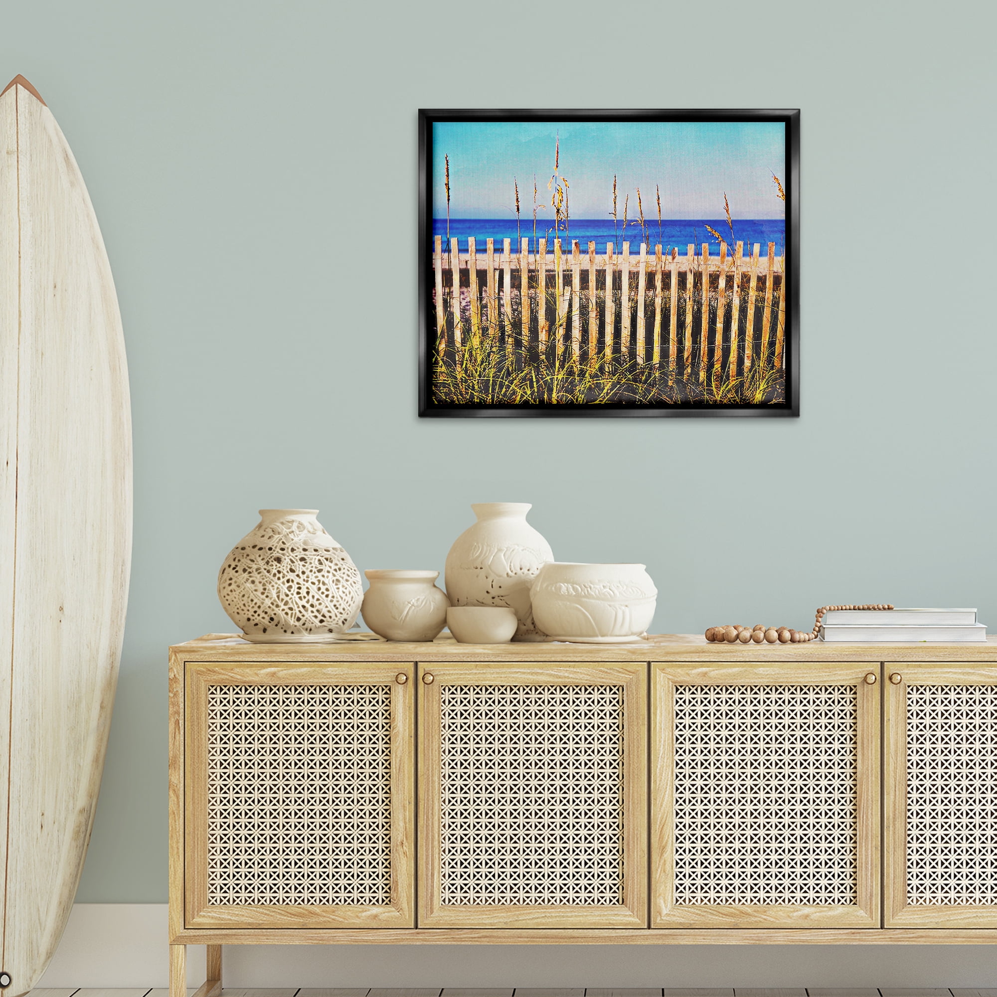 Stupell Industries Florida Fenced Beach Nautical & Beach Painting Black Floater Framed Canvas Art Print Wall Art, 31 x 25